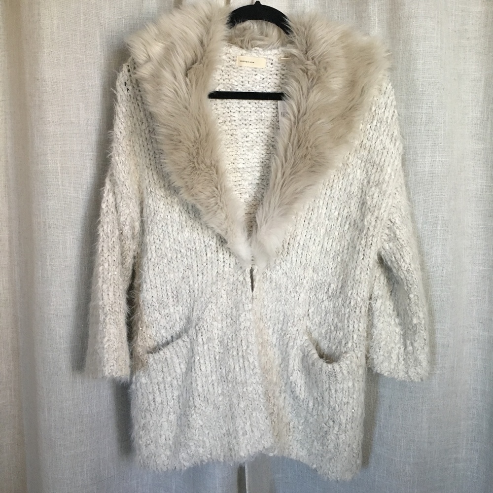 NWT Anthropologie Faux Fur-Collared Cardigan
